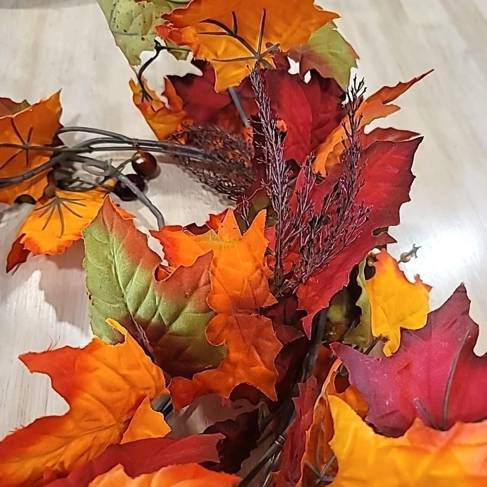 2 piece 6ft Red/Orange/Green Maple Leaf+ Berry Accents Garland-Fall Autumn Decor